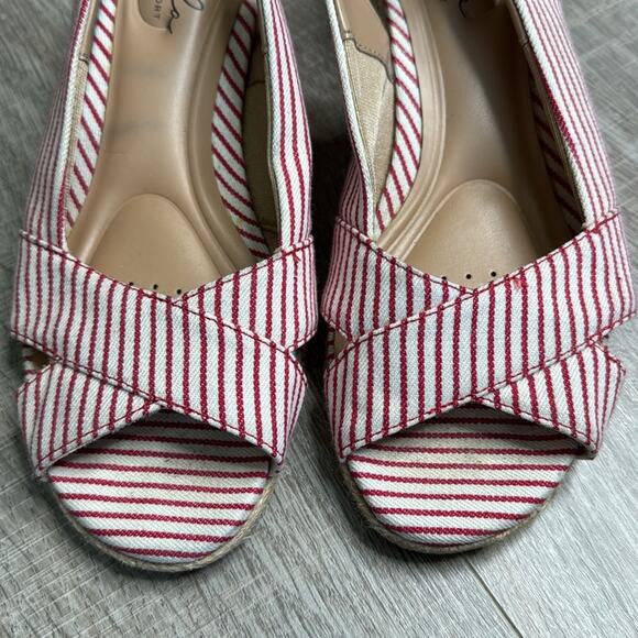 ABELLA TRUE COMFORT Women’s Shiloh Red and White Striped Espadrille Wedges - Picture 8 of 10